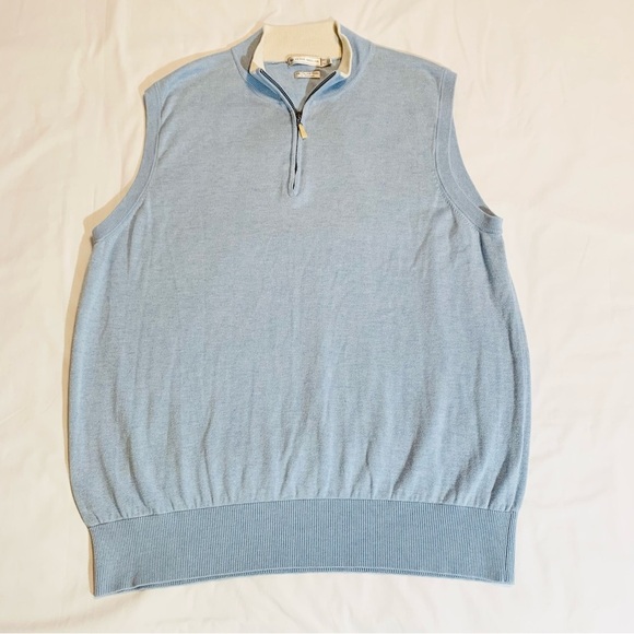 Peter Millar Sweater Vest Men's Lg Blue 1/4 Zip Silk Cotton Cashmere Blend Golf - Picture 1 of 5